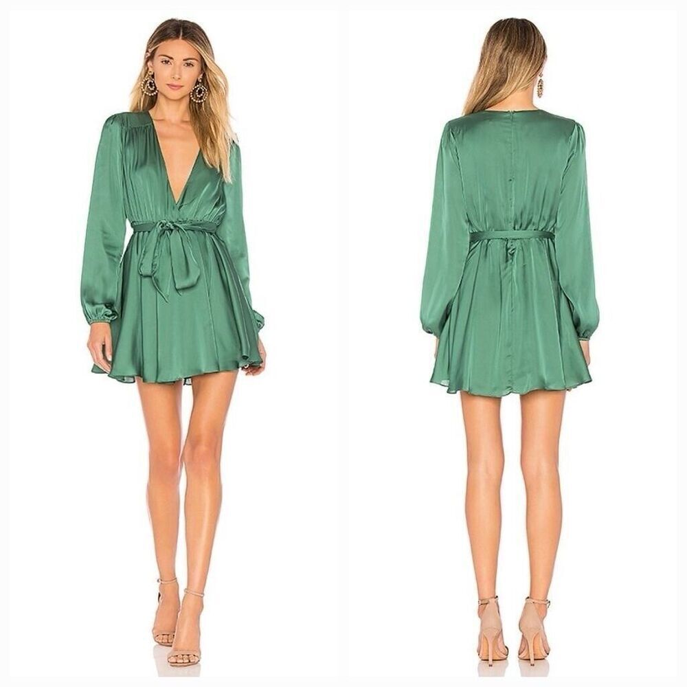 Lovers and Friends Ivy Mini Dress Green Satin Fit And Flare NWT Women’s Size XS